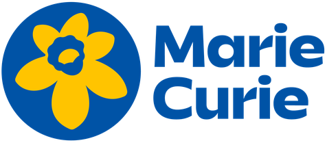 Marie Curie logo featuring a yellow flower inside a blue circle and the words Marie Curie in blue text.