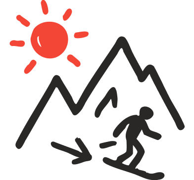 En person som står på snöskidor i fjällen under en solig dag.