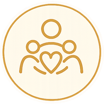 Outline of two people holding a heart, connected by a line with a circle above each head, symbolizing love and connection.