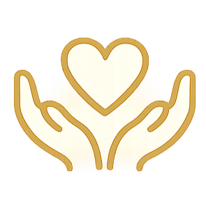 Illustration of hands holding a glowing heart.