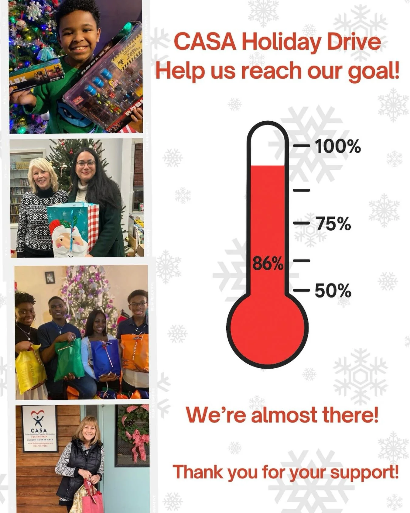 Thanks to our amazing supporters, 86% of gifts have already been purchased!❤️🎁

We&rsquo;re almost at the finish line, help us reach 100%! 🎉

Click the link in our bio to view the Amazon Wishlist and spread some holiday magic to foster children.🎄❄