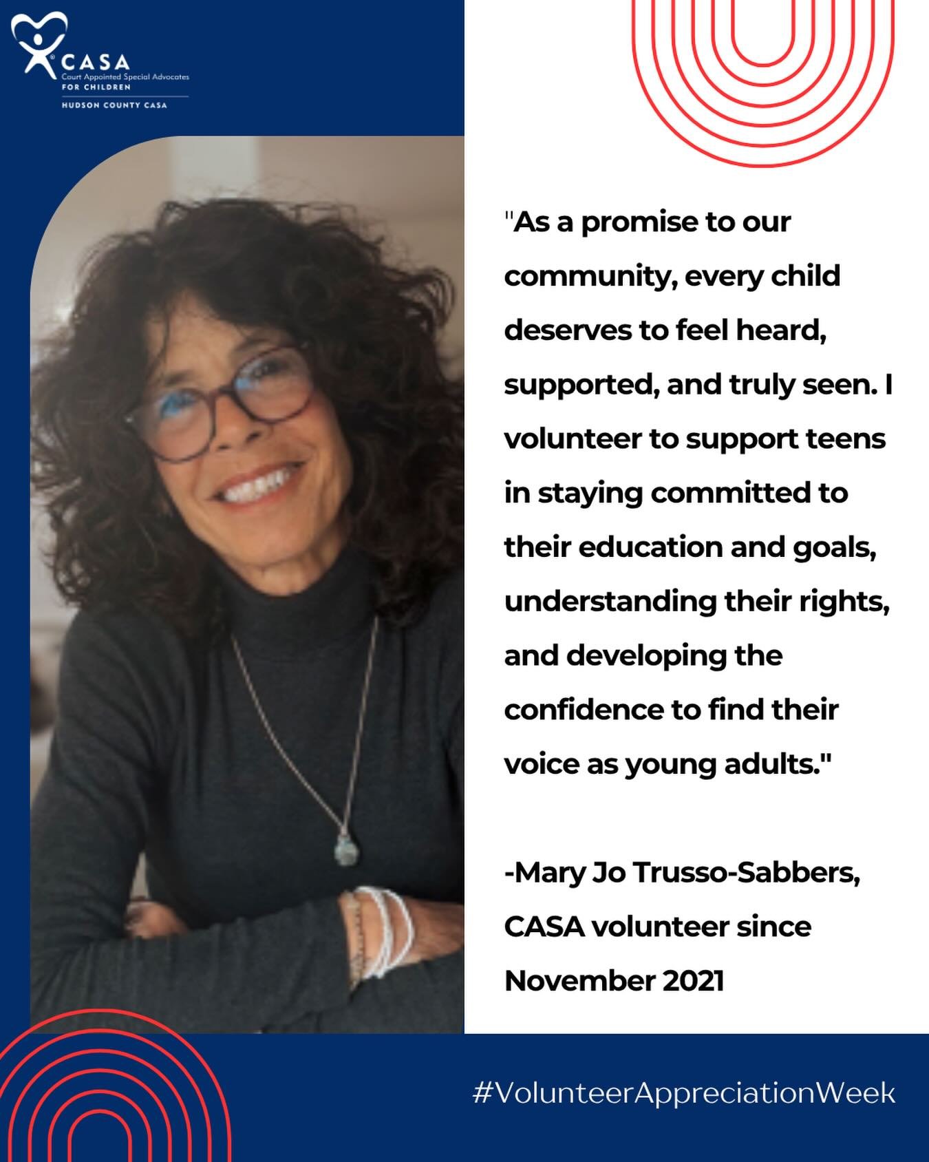 Mary Jo Trusso-Sabbers, CASA Volunteer since November 2021 💙✨

#VolunteerAppreciationWeek #CASA #AdvocateForChildren #MakeADifference