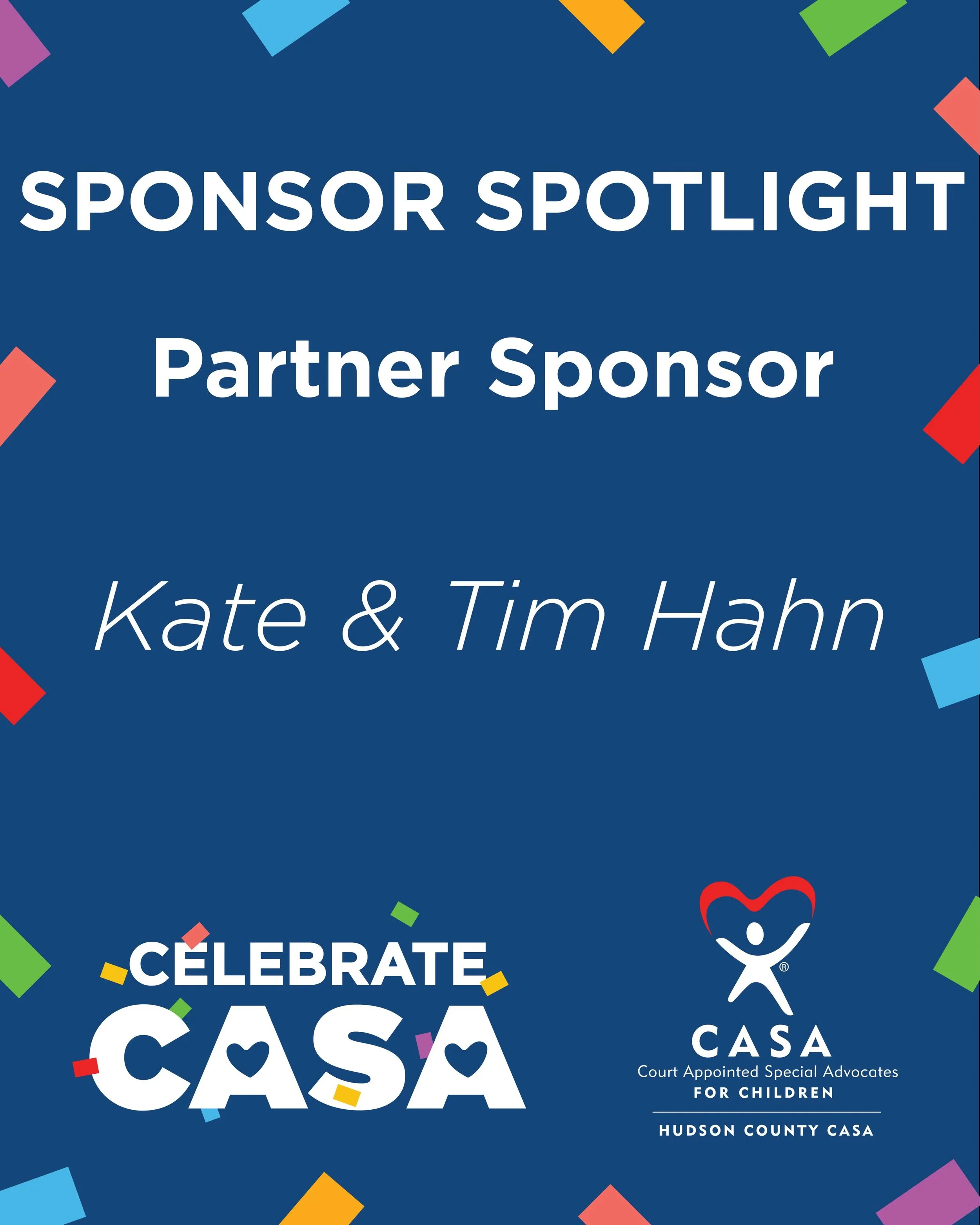 A special thank you to our Partner Sponsor, Kate and Tim Hahn! 💙

Your support makes a lasting difference in the lives of children in foster care.❤️

#CelebrateCASA #SponsorSpotlight