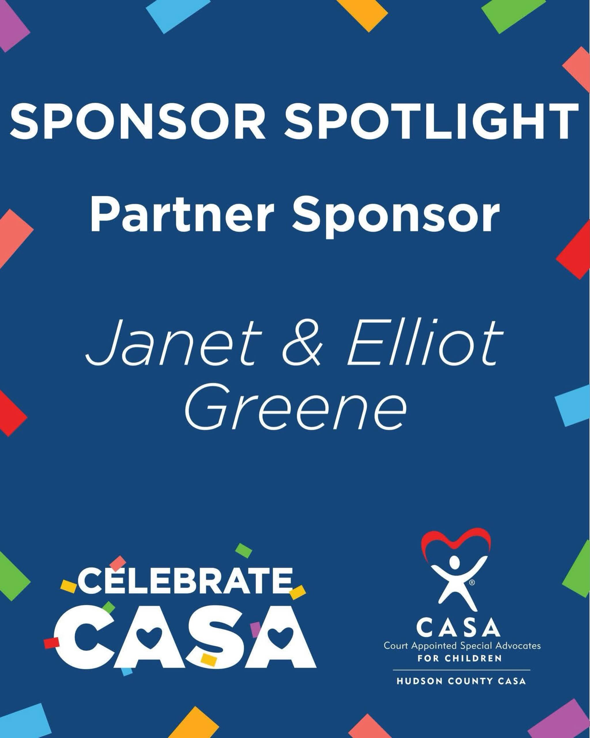 Thank you to our Partner Sponsors, Janet &amp; Elliot Greene! 💙

Your support helps make a lasting impact in the lives of children in foster care throughout Hudson County. ❤️

#CelebrateCASA #SponsorSpotlight