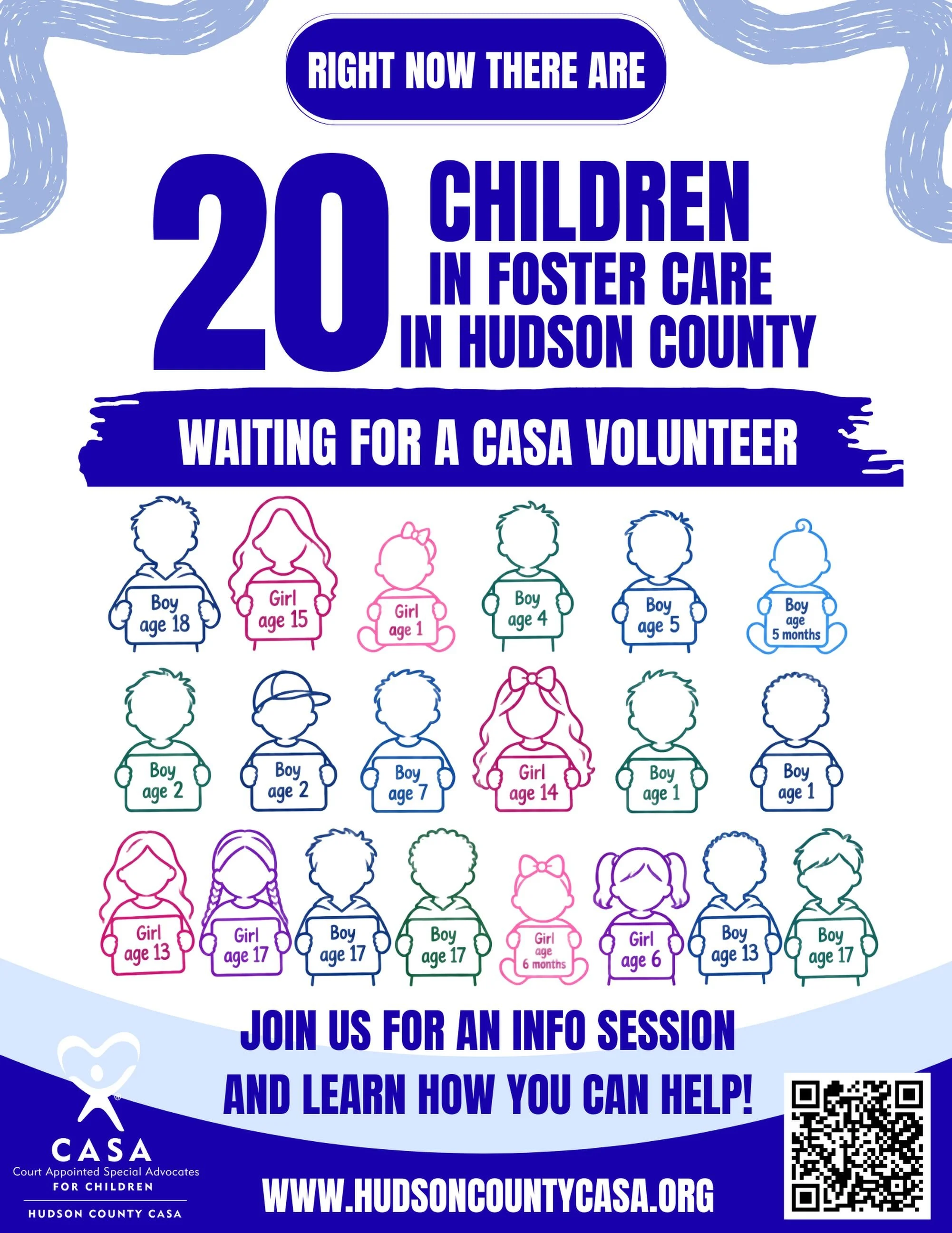 Volunteer with Hudson County CASA today! 💙

There are 20 children in foster care in Hudson County waiting for a CASA volunteer. Now is the time to give back and make an impact!

Join us for an upcoming information session to learn more about how you