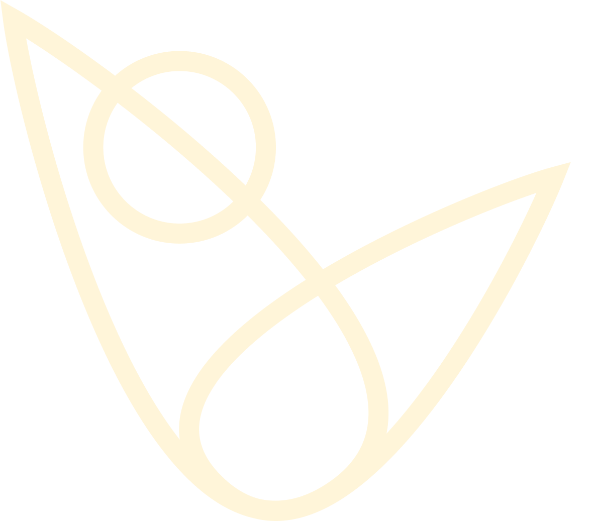 Minimalist line drawing of a triangular paper plane with a circle and a diagonal line through it, on a black background.