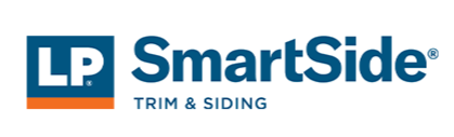 LP SmartSide logo with blue and orange design, and text indicating trim and siding products.