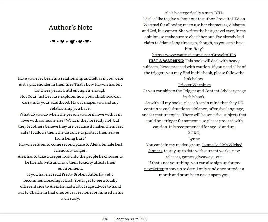 Not Your Just Because Author's Note