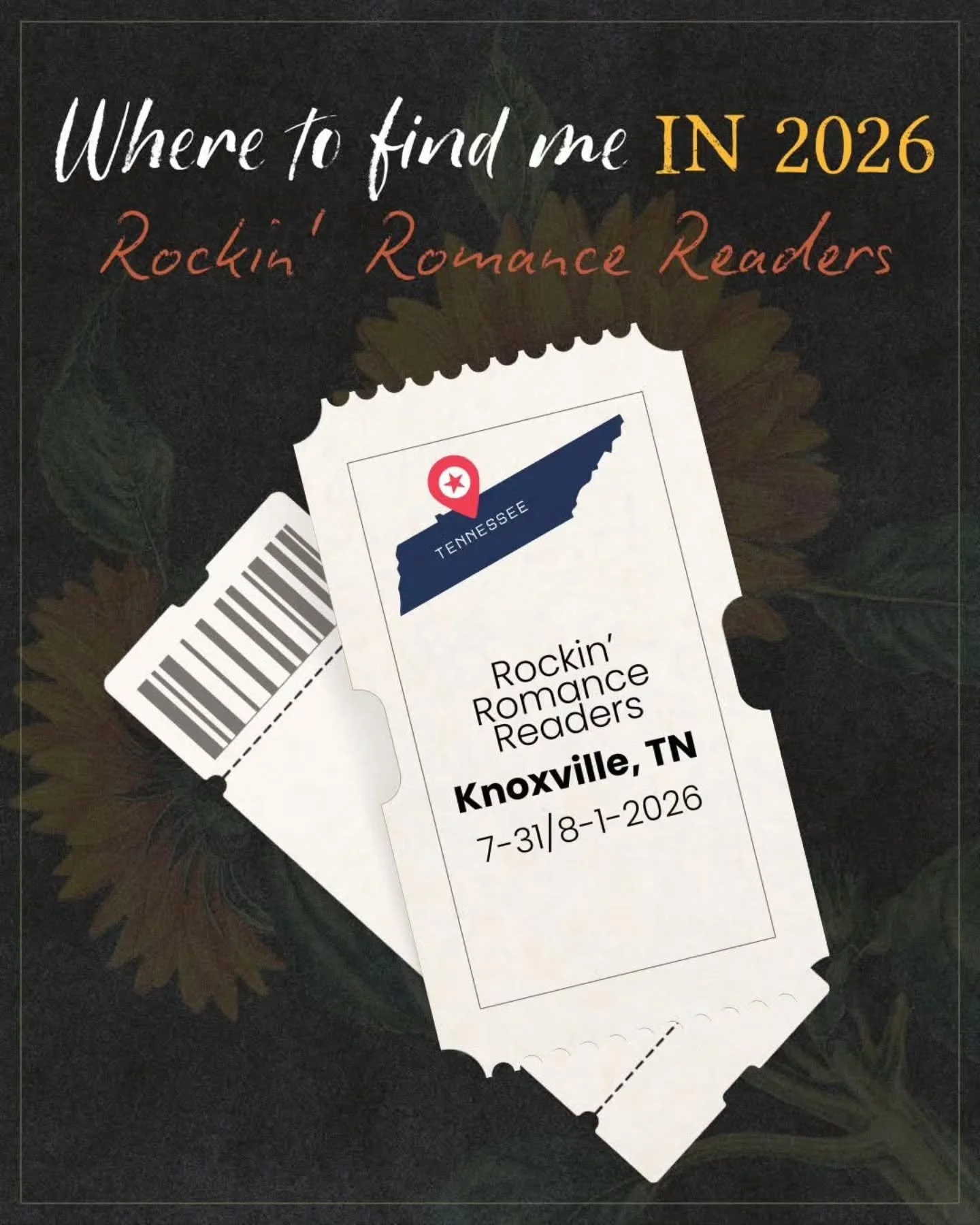 Did you know that I'll be attending the Rockin' Romance Readers book signing in Knoxville, TN this year?

You can find all the attending authors on their website or join their group at either of the links below:

https://rockinromancereaders.com/auth