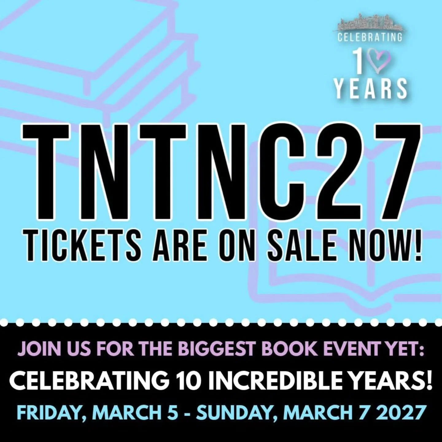 ✨ THE WAIT IS OVER! ✨ Tickets for TNTNC27 are officially ON SALE! 🎟️📖
 
We are heading back to Raleigh, NC, for a very special occasion: the Tempted &amp; Tantalizing Author Event's 10th Anniversary! 🥳 Ten years of incredible authors, amazing read