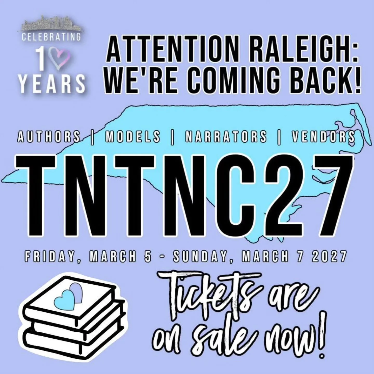 RALEIGH, ARE YOU READY? 📚🏍️
 
The Tempted &amp; Tantalizing Author Event is hitting double digits! 🥂 We're celebrating our 10th Anniversary with a massive takeover of North Carolina, and you're invited to the party.
 
From March 5&ndash;7, we're b