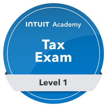 Blue circular badge for Intuit Academy Tax Exam Level 1