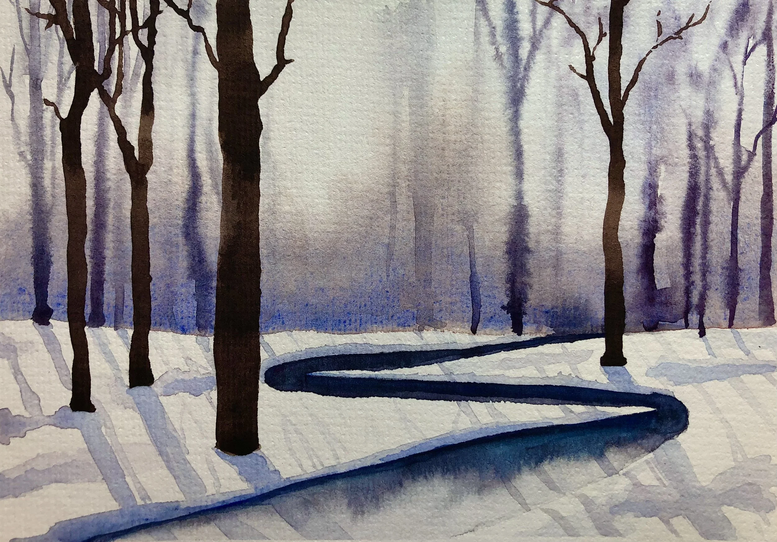 Snowy Afternoon; watercolor