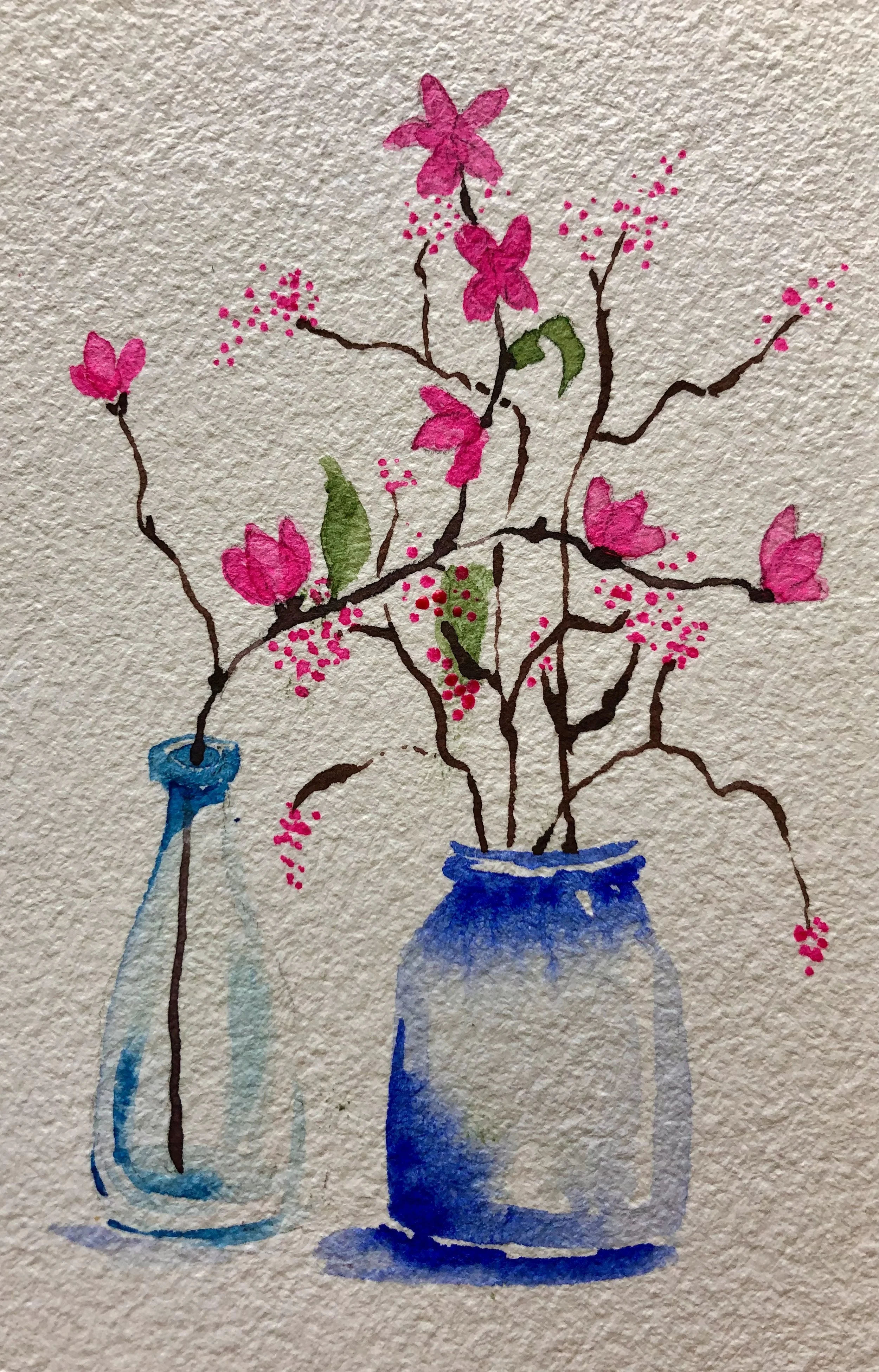Blue jars; watercolor