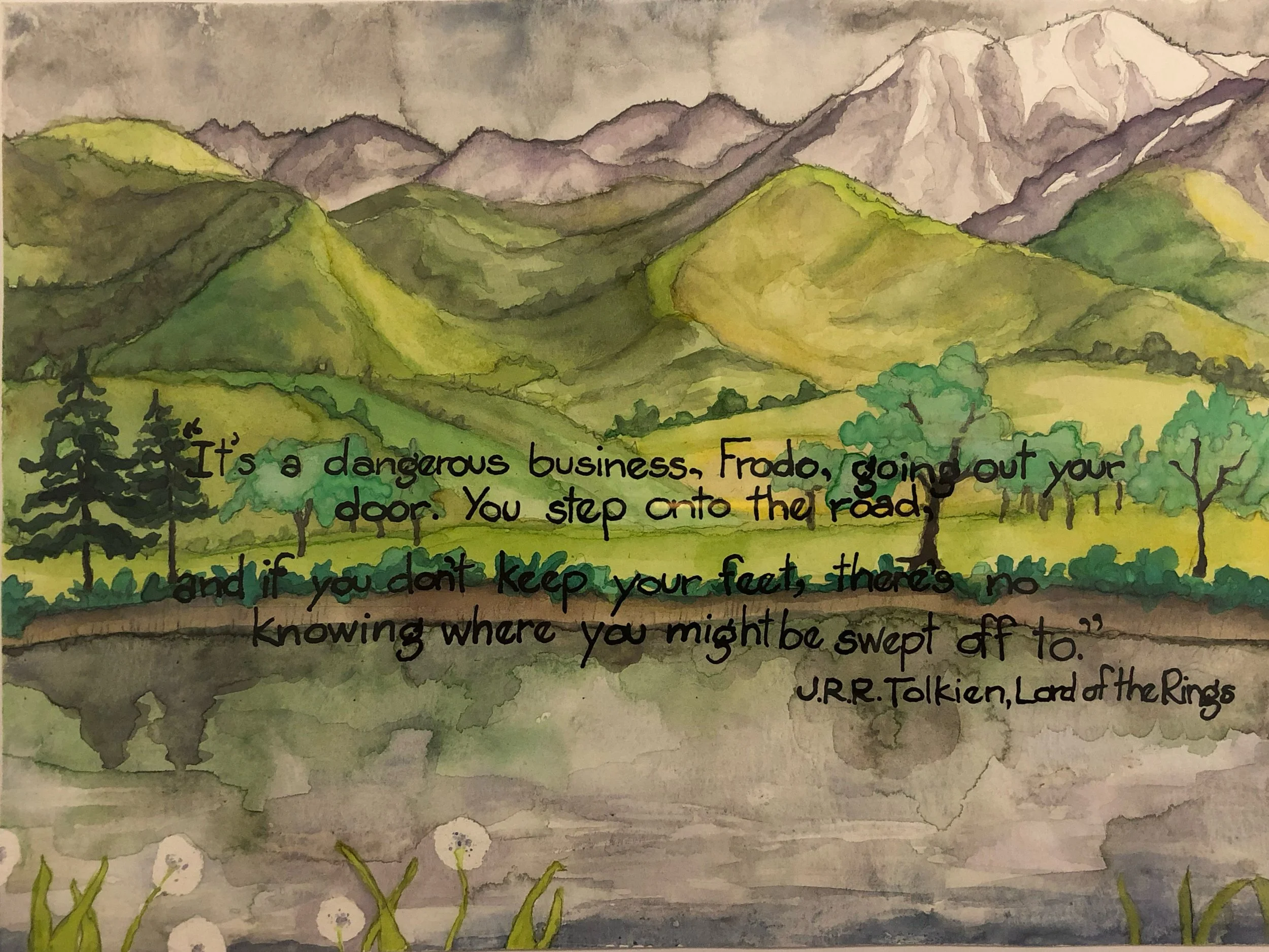 LOTR Mountains; watercolor