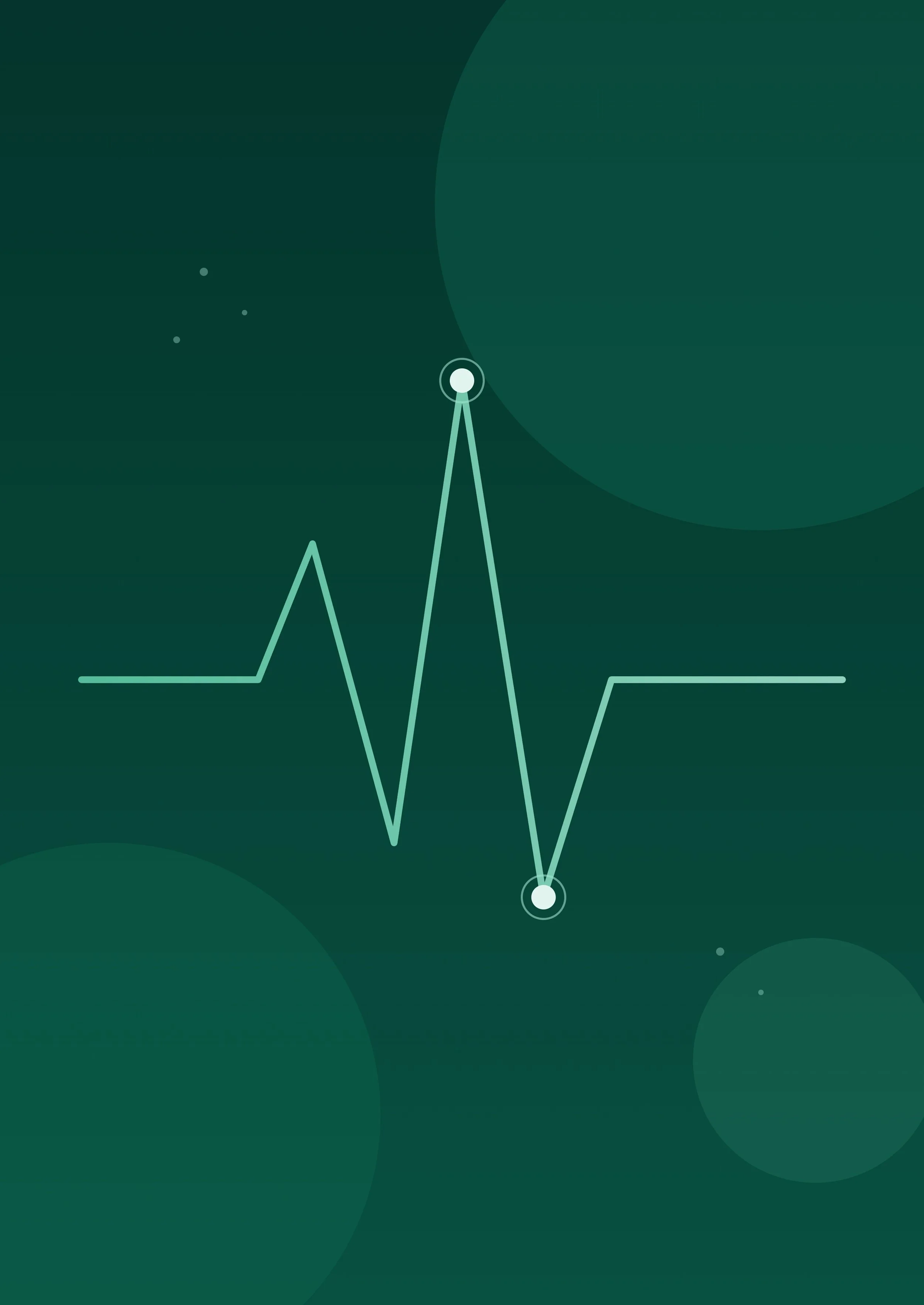 A digital illustration of a line graph with peaks and valleys, set against a dark green background with semi-transparent circular shapes. Meant to symbolize a business health scan.
