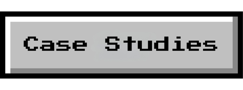 Close-up of a computer screen displaying the text 'Case Studies' in pixelated font.