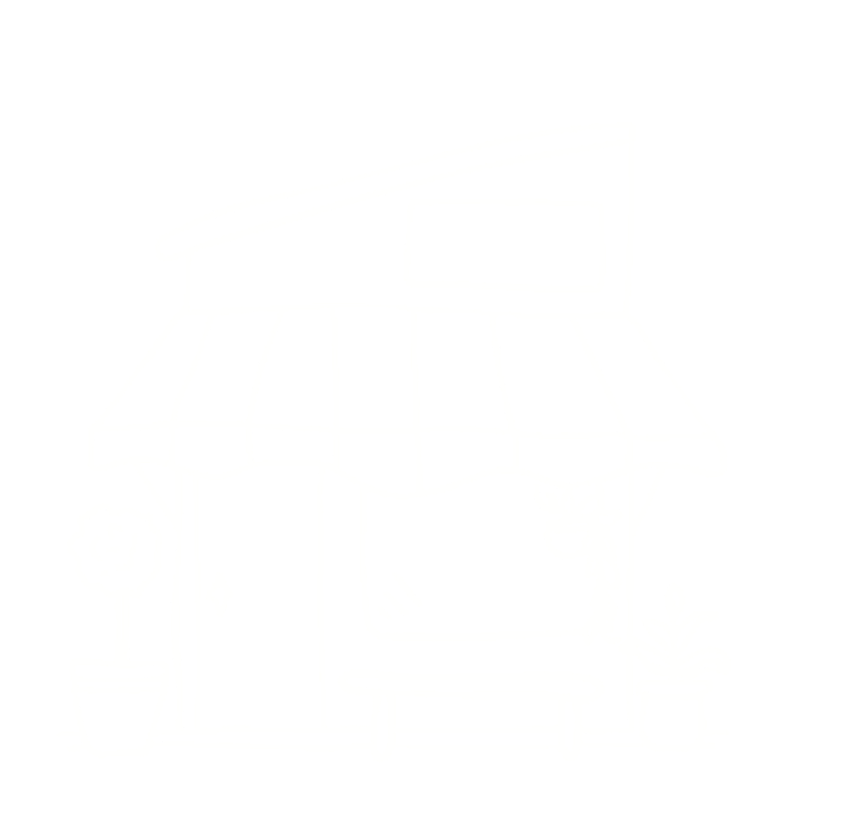 A white outline logo.