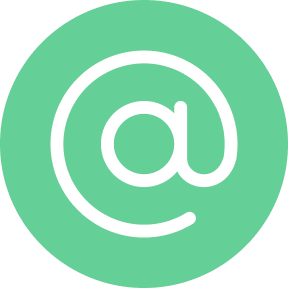 A green circle with an at sign (@) symbol in the center indicating an email.