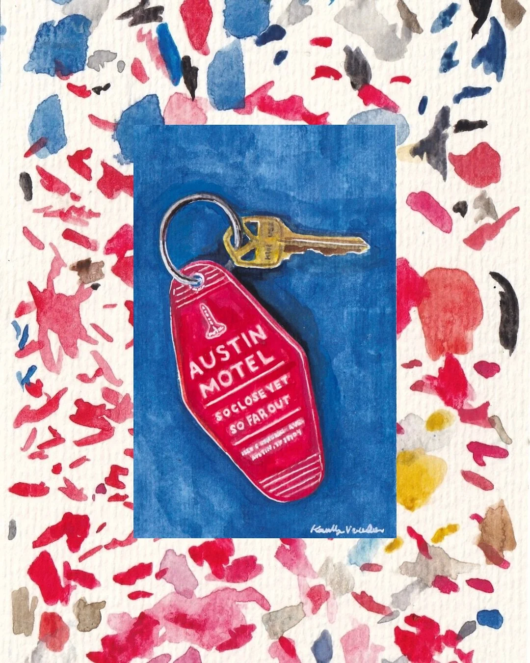 SOLD
&ldquo;motel keys&rdquo; original painting 
watercolor on paper 
4x6 
@austinmotel #austinmotel #picassoofthesouth