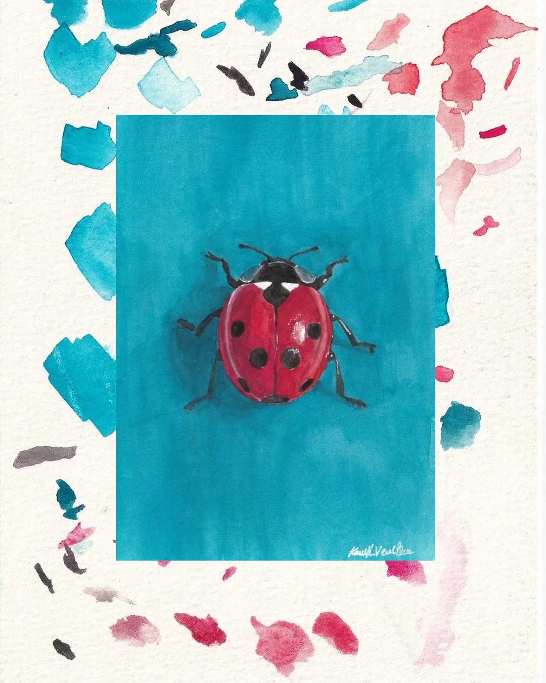 &ldquo;lucky ladybug&rdquo; original painting 
watercolor on paper 
5x7 
#ladybug #ladybugart #ladybugpainting #picassoofthesouth #austintexasartist #acl #austintexas