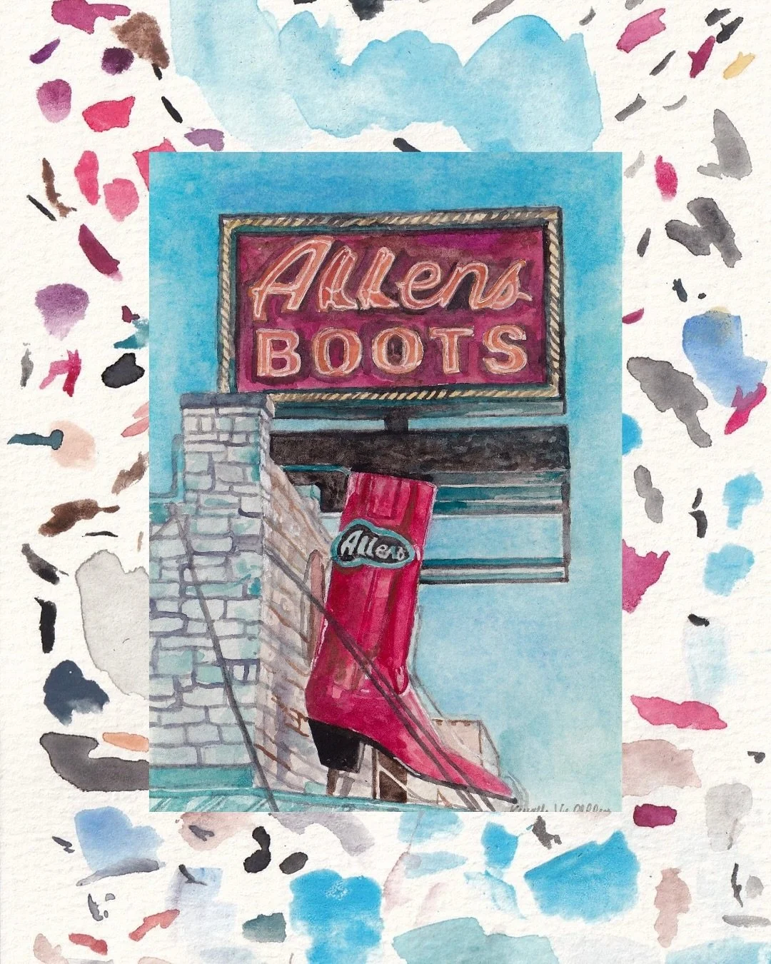 &ldquo; @allensboots &ldquo; original painting 
watercolor on paper 
5x7
#allensboots #picassoofthesouth #austintexas #southcongress #acl #austintexasartist