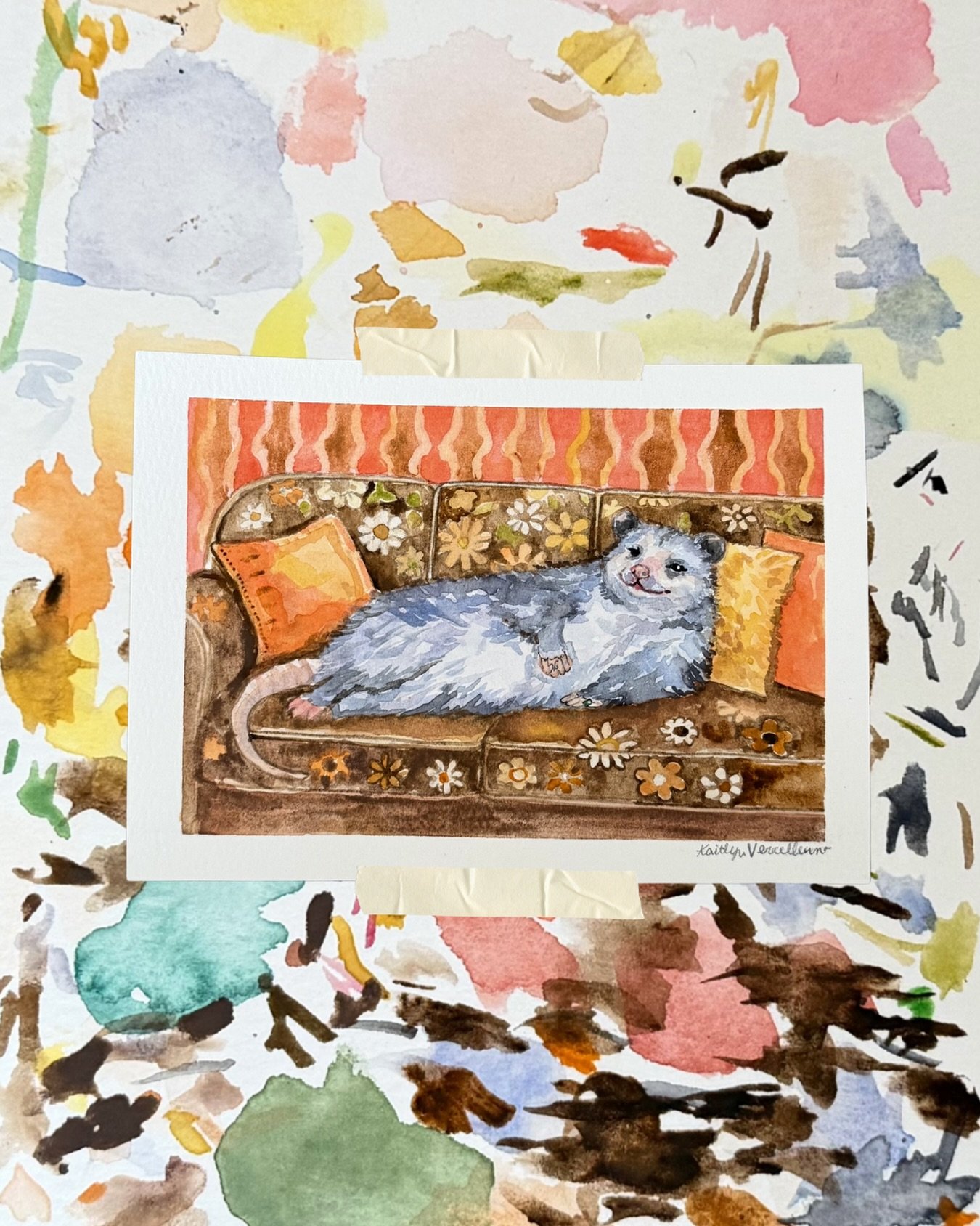 SOLD 
&ldquo;dirtbag&rdquo; original painting 
watercolor on paper 
5x7 

for @dirtbaggems 
#picassoofthesouth #austintexasartist #opossumart #opossum #watercolorartist