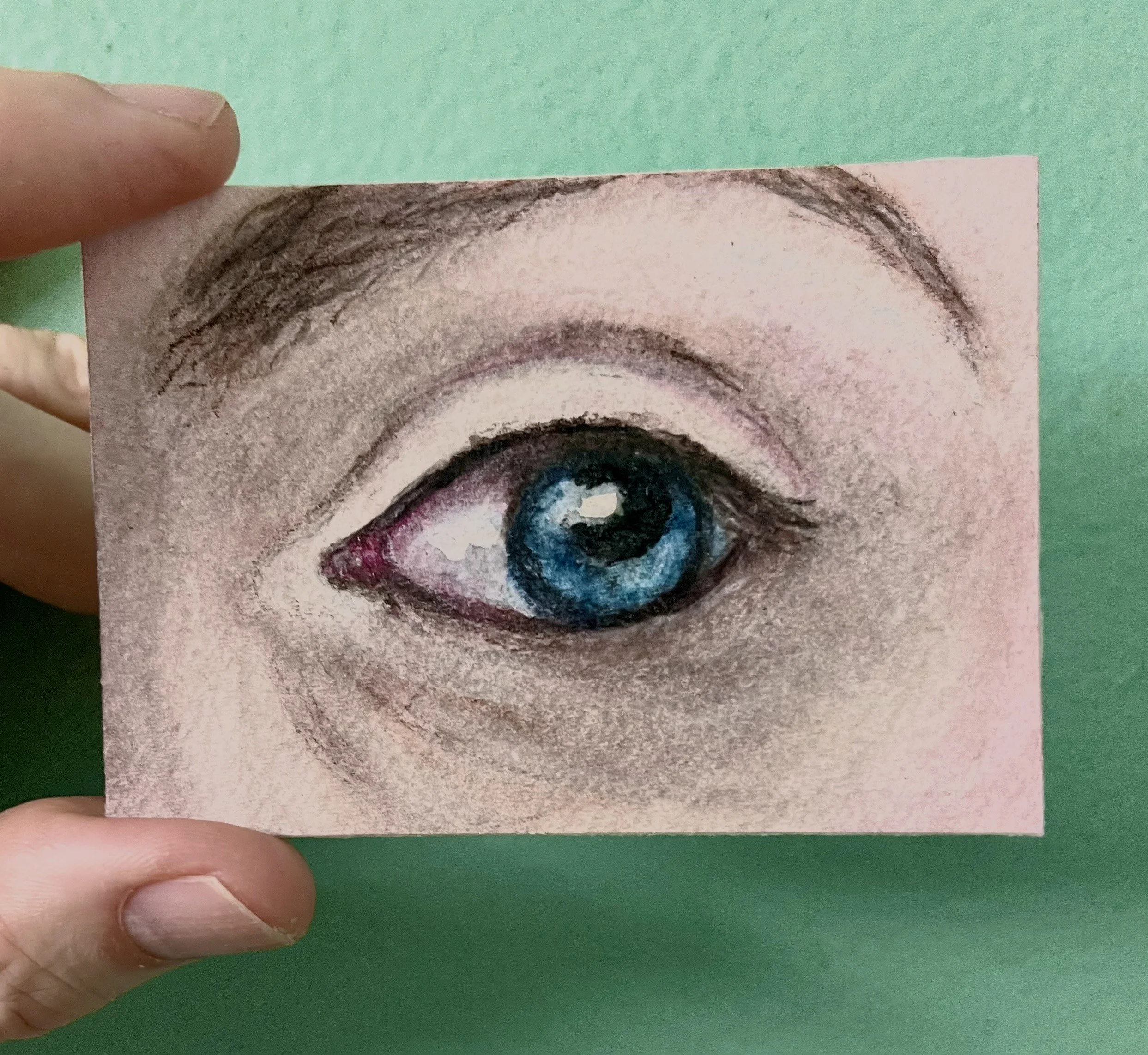 ACEO Blue Lover's Eye, Original Hand-Painted Watercolor 2.5"x3.5" Collectable Artwork