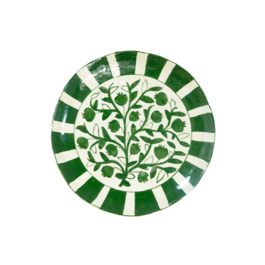 Anaar Hand-Painted Dessert Plate  — Green