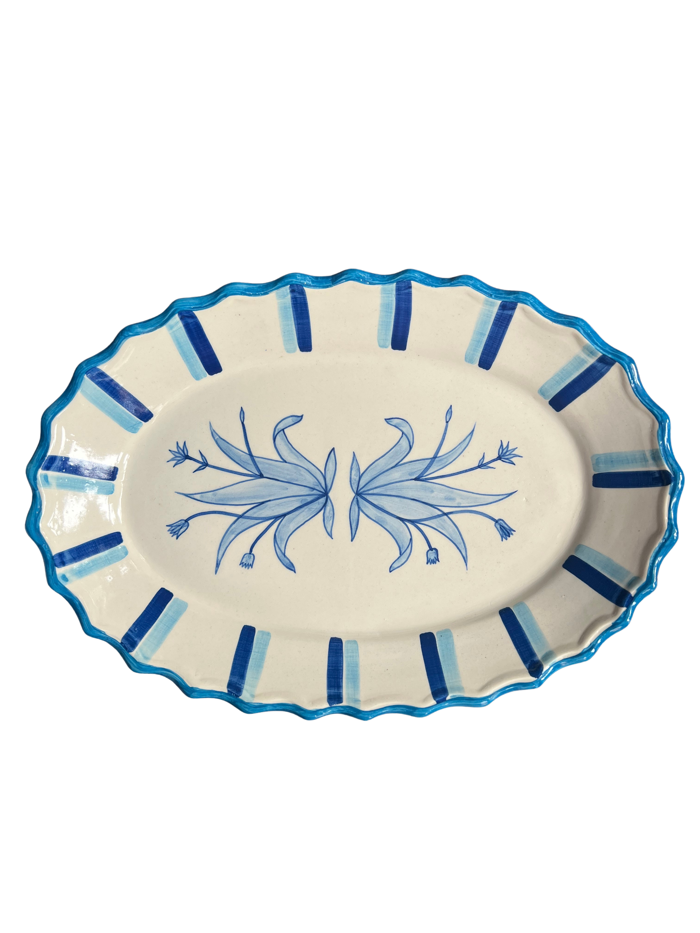 Gul-e-Lala Hand-Painted Serving Platter — Blue