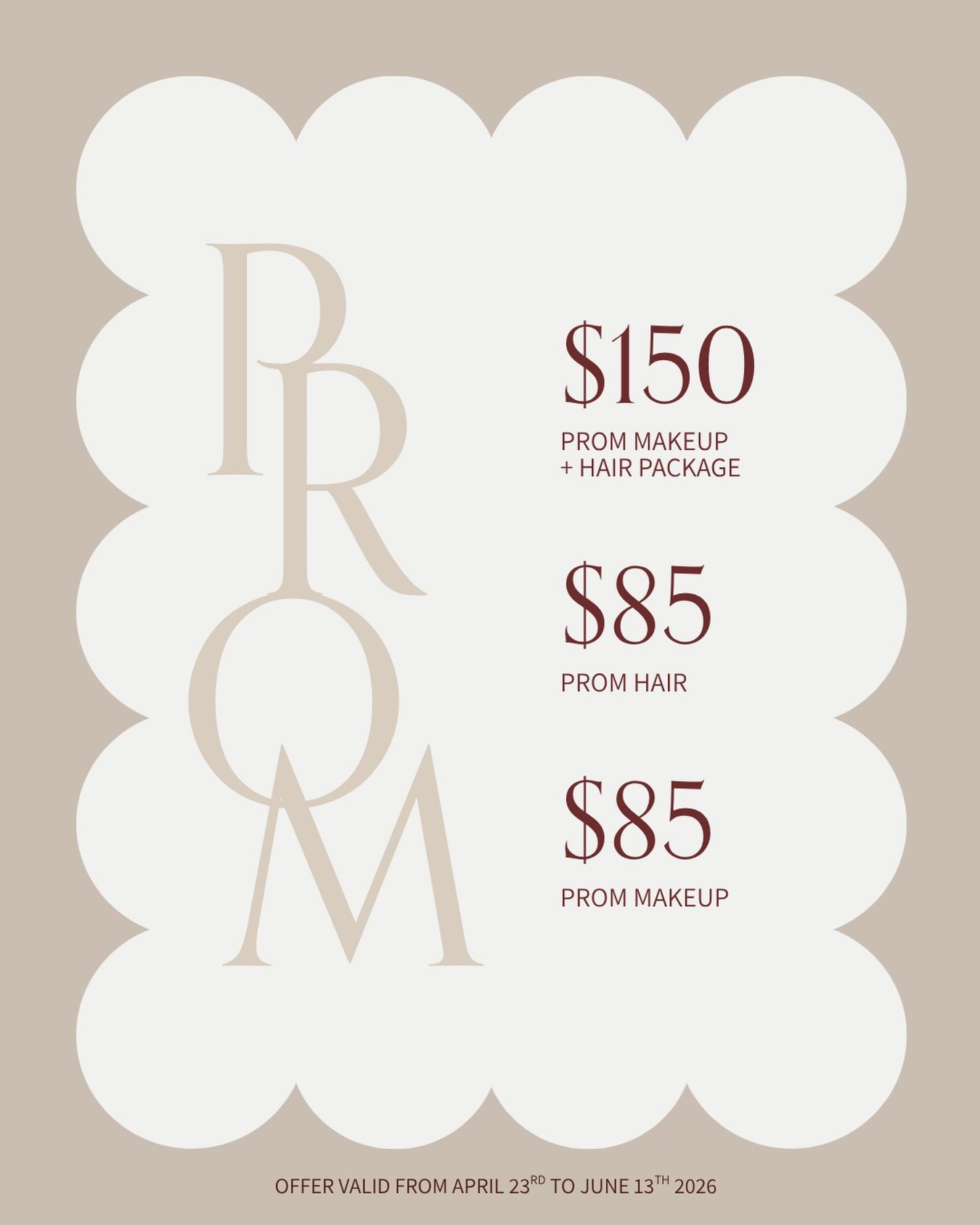 Toronto prom season is almost here 💫

Get your glam locked in with our exclusive PROM packages:

✨ Makeup + Hair - $150
✨ Hair - $85
✨ Makeup - $85

Services are delivered by @arbeautynco and @emily_hair_work 💞

Unbeatable value for your big night 