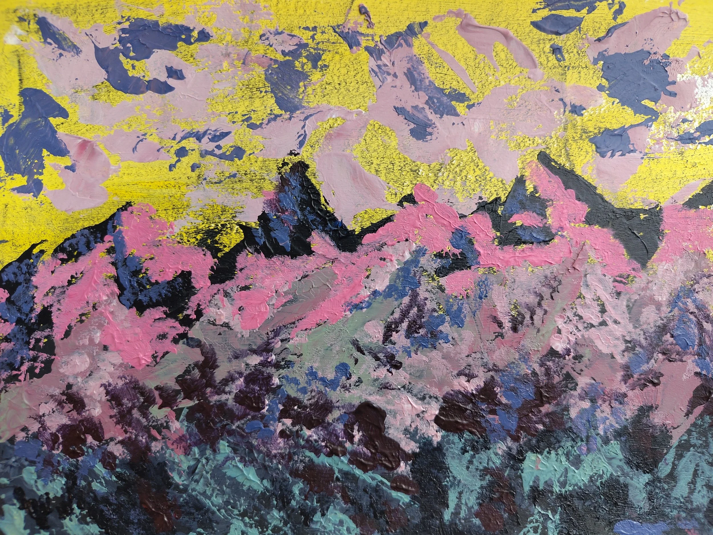 In den Bergen XXII; Acryl auf Papier, 14,80 x 21 cm; Preis inkl. MwSt. 140€; verkauft