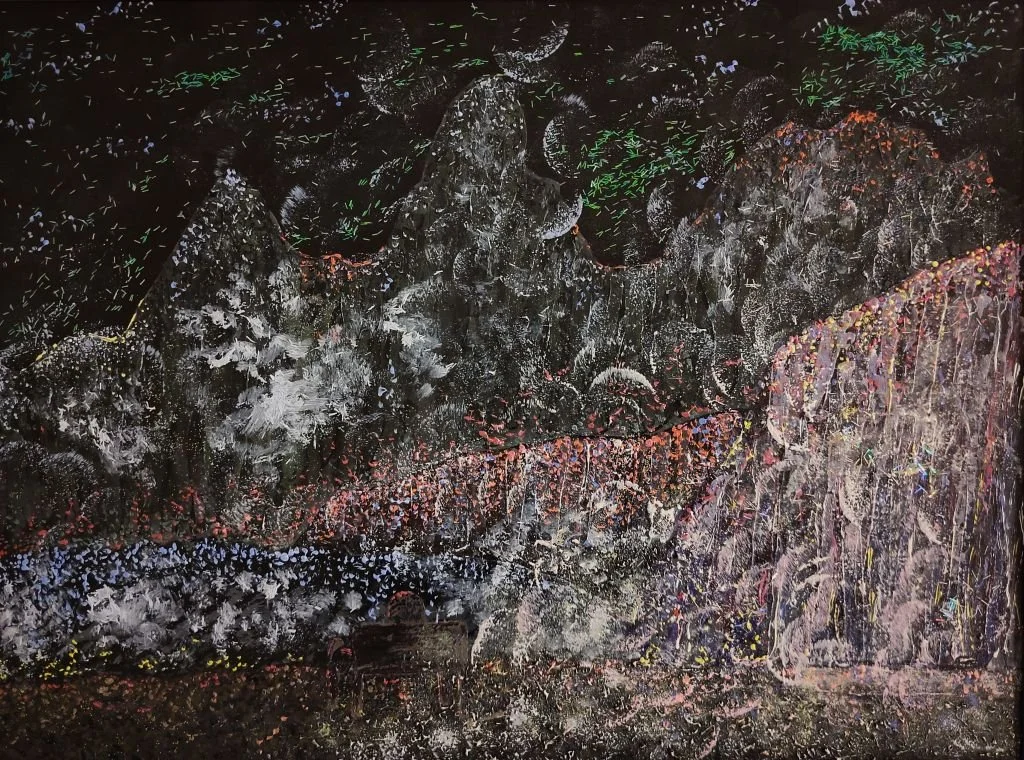 Idylle 1; Acryl und Glitzer auf Papier, 51 x 61 cm; Preis inkl. MwSt., Bilderrahmen und Passepartout 445€