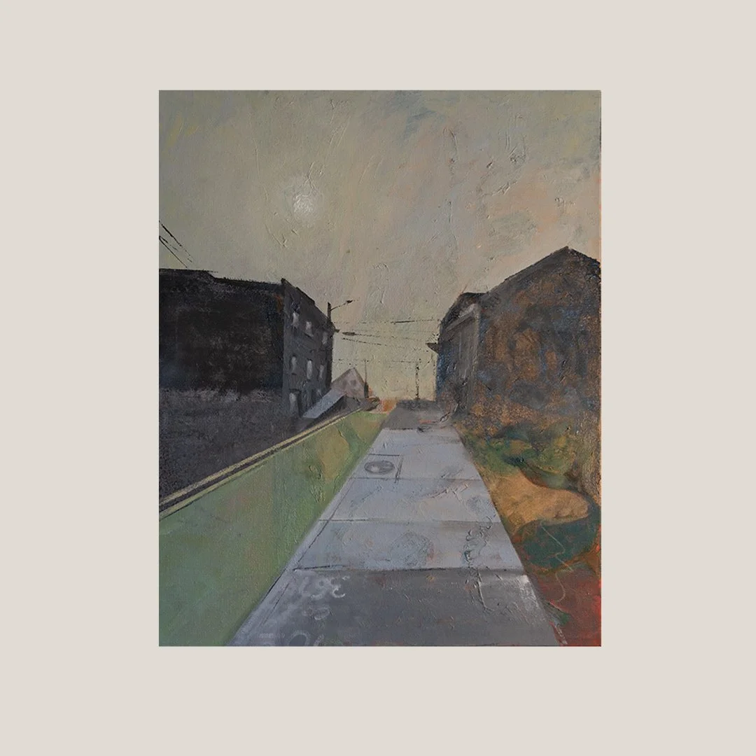Twilight Sidewalk: Urban Landscape Oil Painting