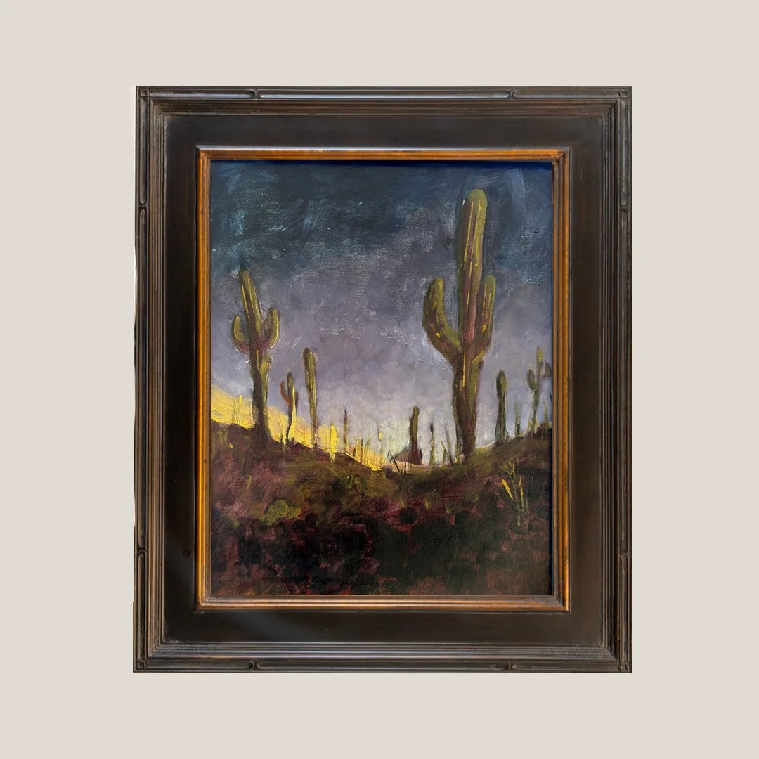 Framed Desert Dusk Landscape Painting