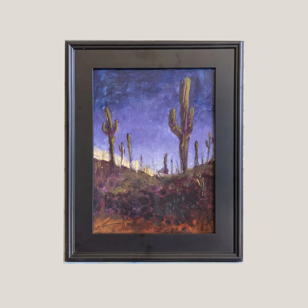 Framed Desert Dusk Landscape Painting