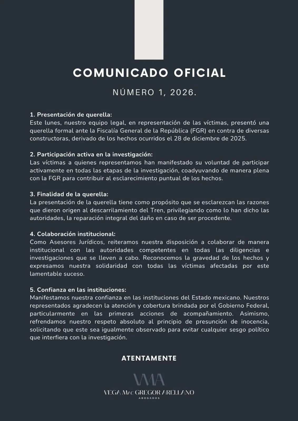 AFECTADOS POR DESCARRILAMIENTO DEL TREN INTEROCEÁNICO &amp; VEGA MACGREGOR ARELLANO PRESENTAN DENUNCIA ANTE LA FGR.