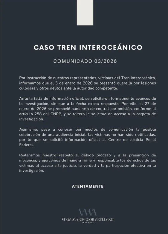 CASO TREN INTEROCEÁNICO COMUNICADO 03/2026