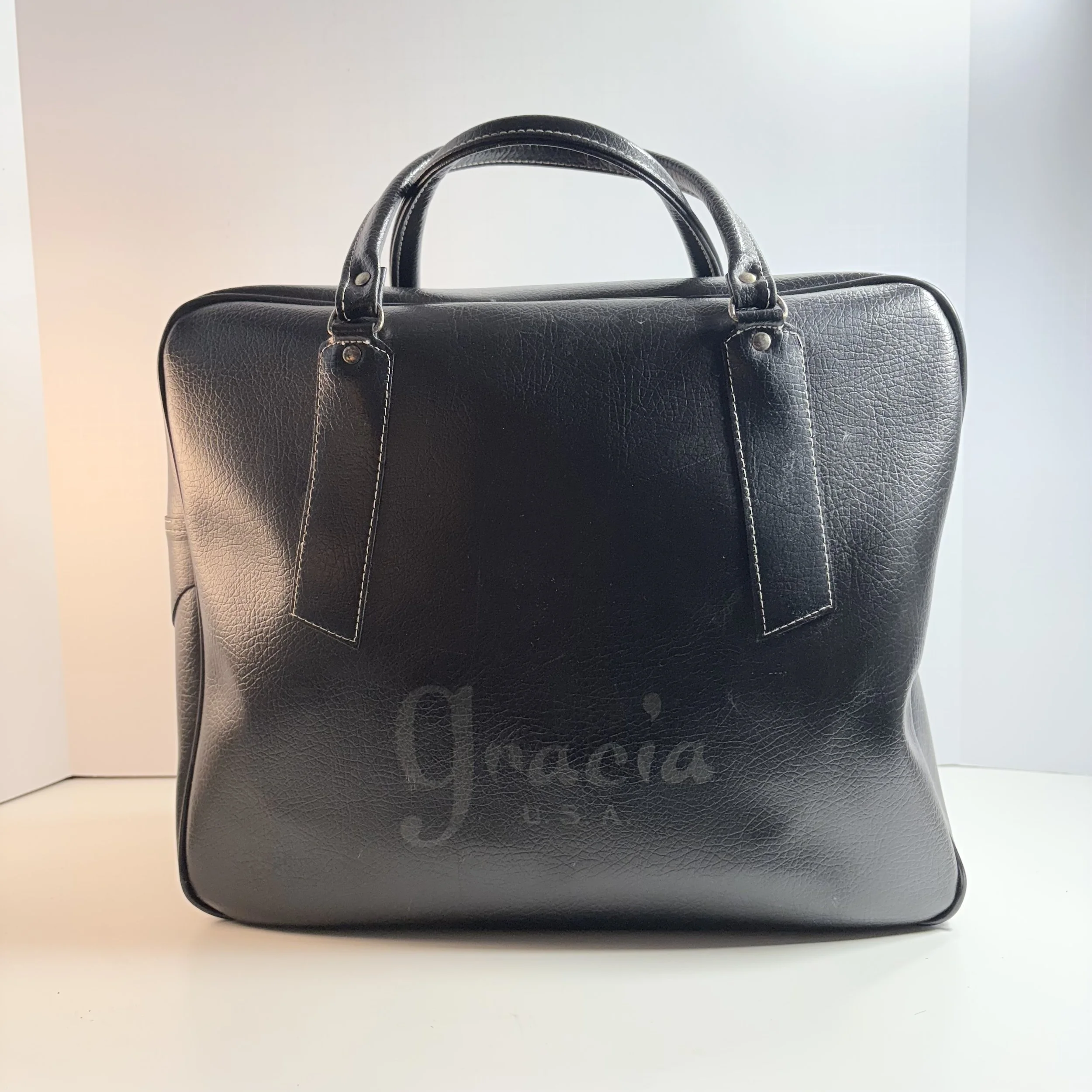 Vintage Black Gracia USA Vegan Leather Travel Bag