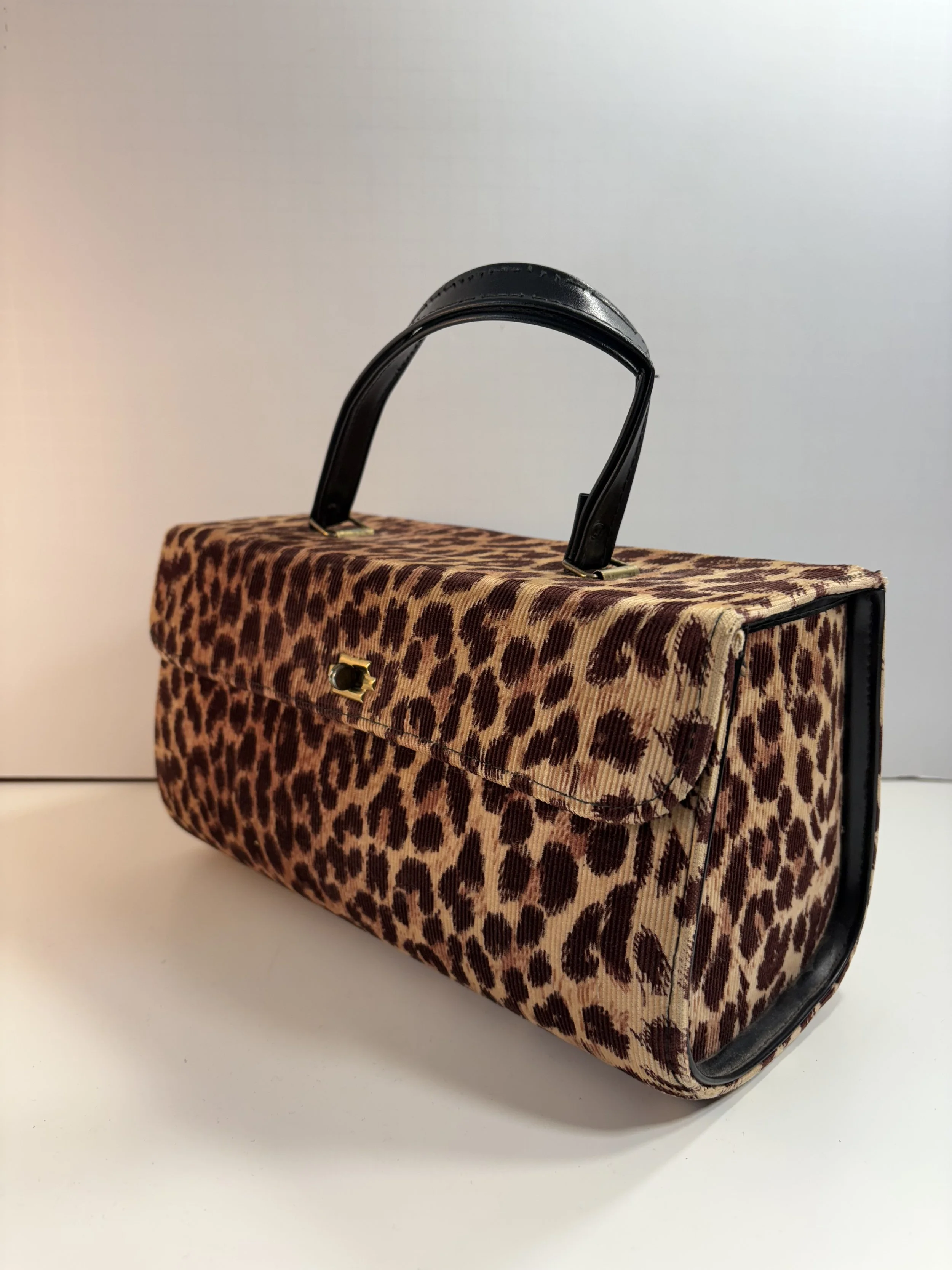 Vintage Corduroy East West Leopard Handbag