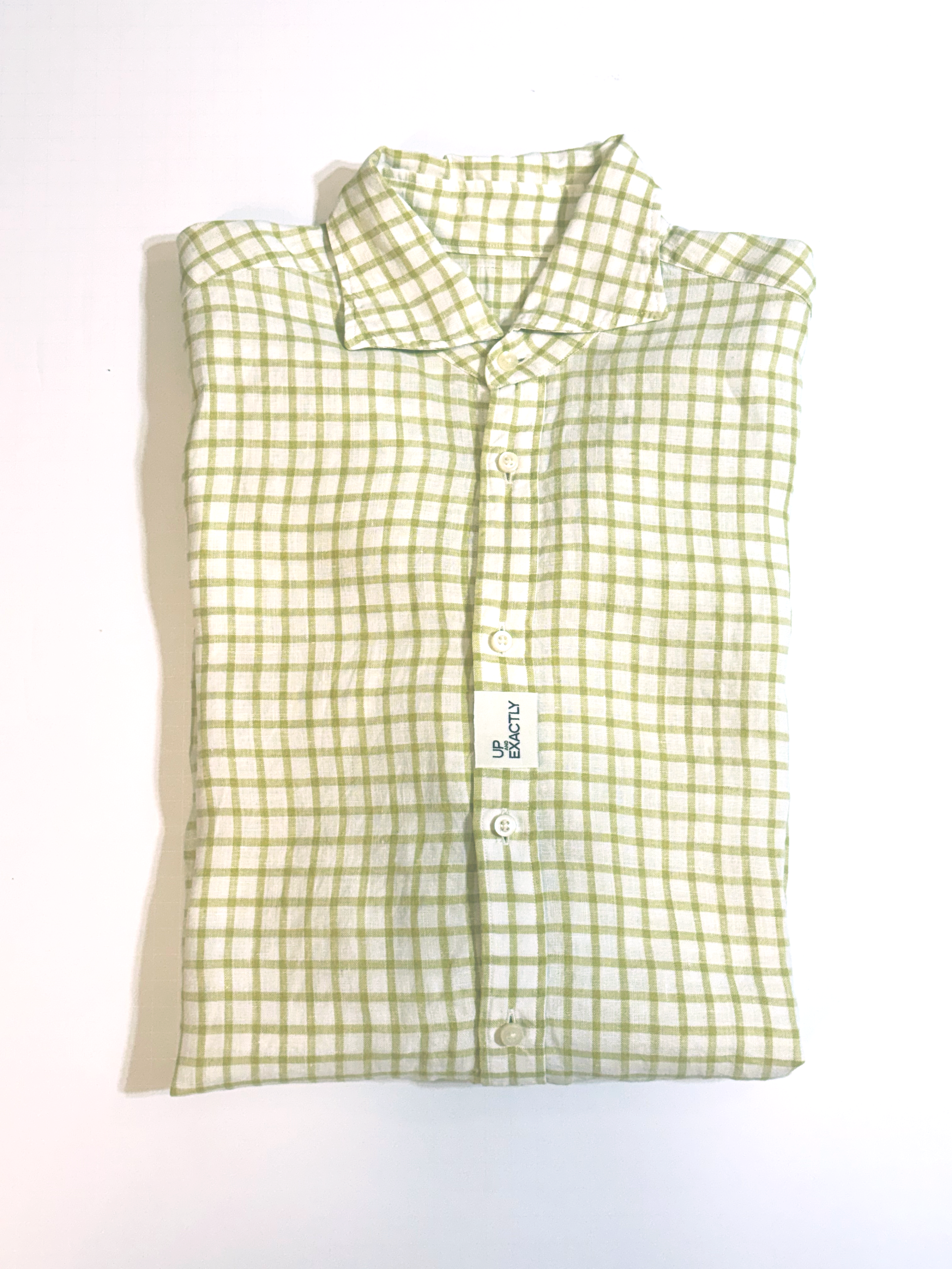 White and Green Check Linen Shirt