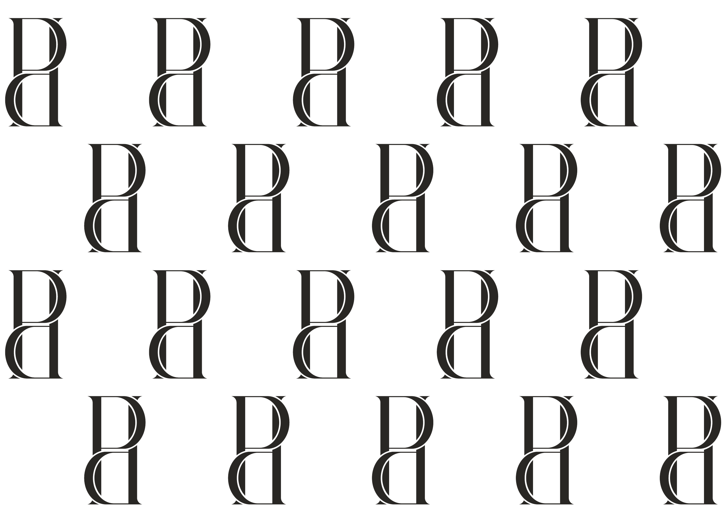 Repeated pattern of a stylized monogram with "P" and "B" in black.