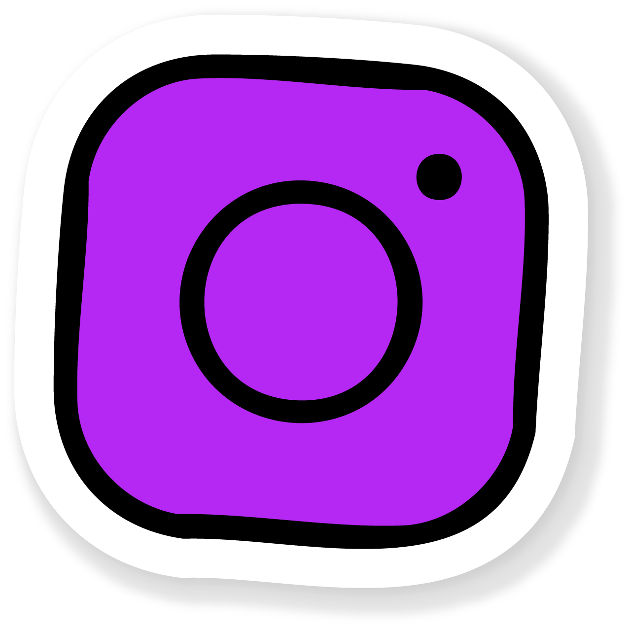 Logo d'Instagram violet avec un appareil photo stylisé encadré de noir et blanc.