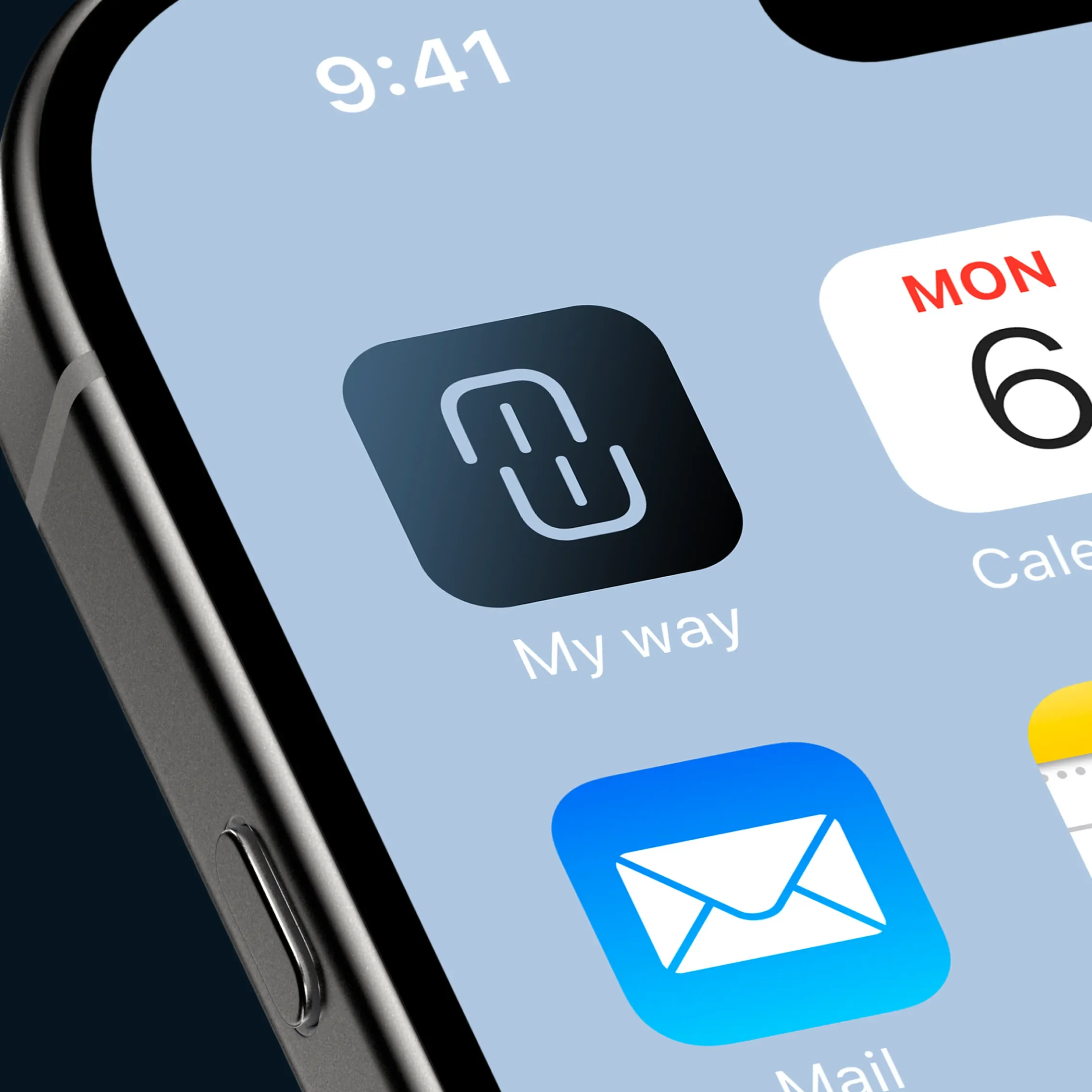 Capture d'écran d'une icône d'application appelée 'My way' sur un smartphone, avec d'autres applications visibles comme 'Mail' et 'Calendar'.