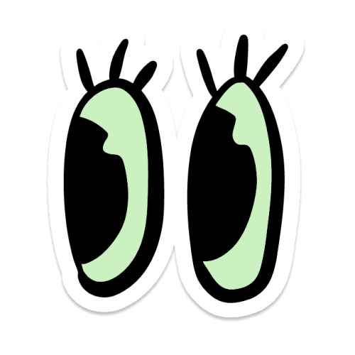 Une illustration de deux yeux stylisés avec des pupilles vertes sur un fond noir.