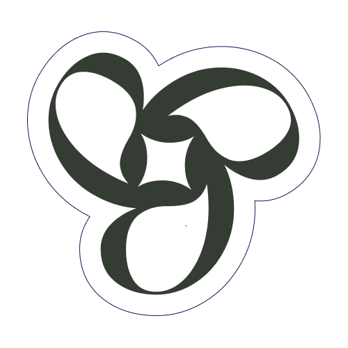 Logo abstrait en forme de fleurs et feuilles en noir et blanc.