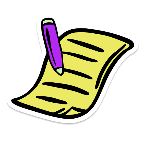 Une liste ou un document écrit avec un stylo violet.