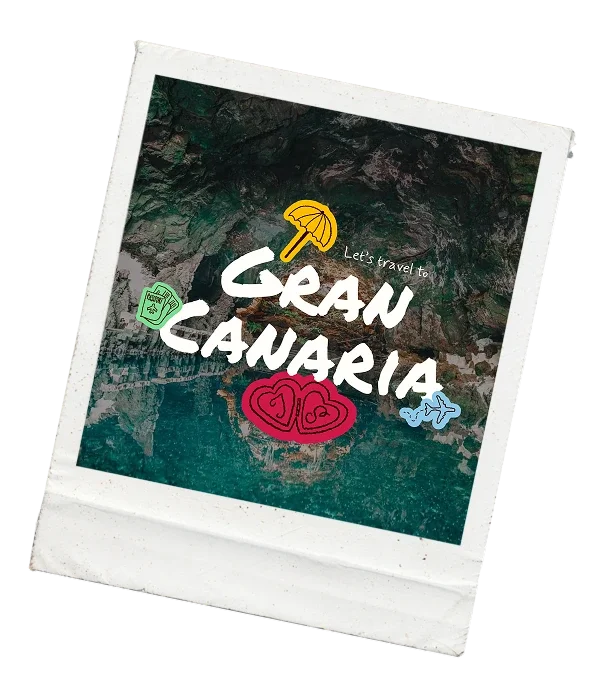 Photo de la grotte de Cancun, avec des décorations colorées et le texte "Let's travel to Cancun".