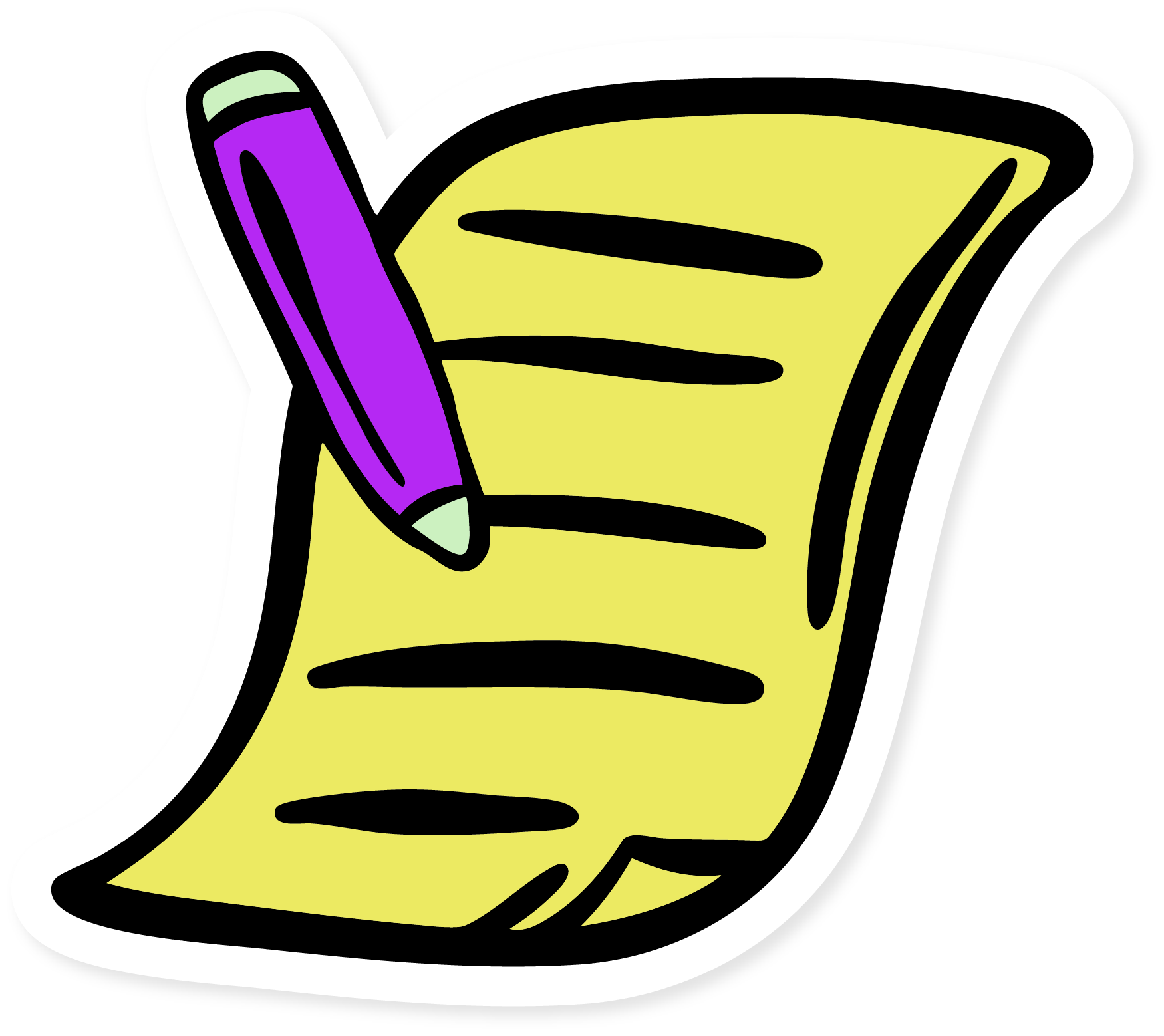 Un carnet jaune avec un stylo violet posé dessus, semblant être prêt pour prendre des notes.