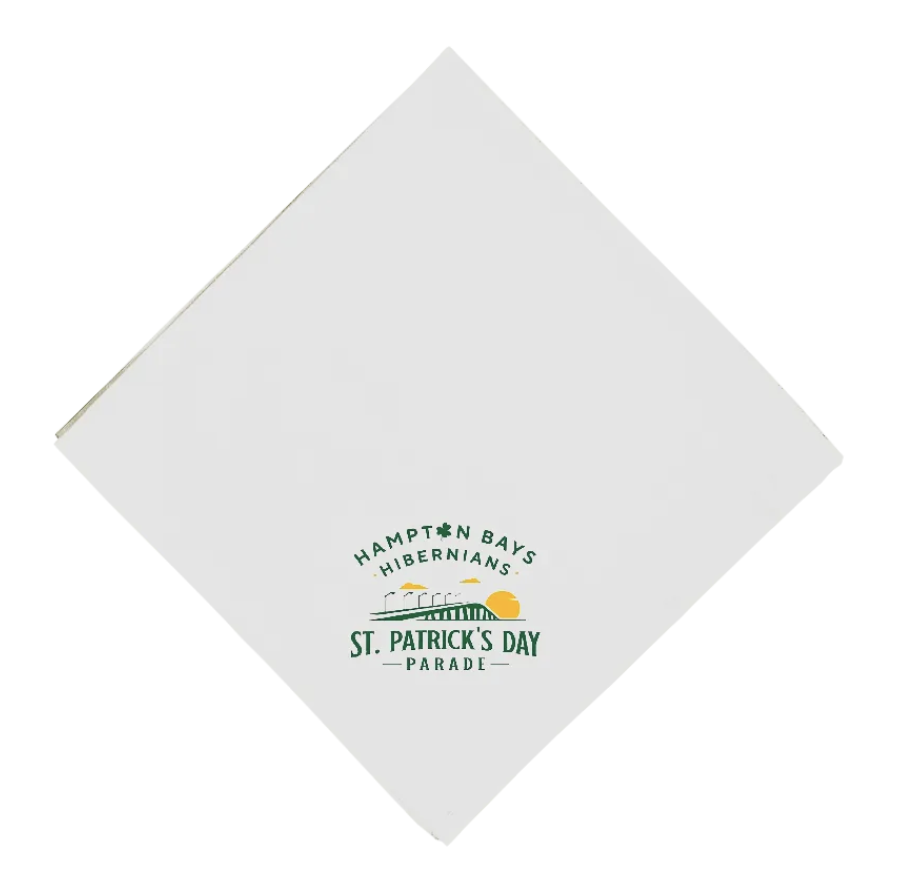 A promotional paper napkin for St. Patrick's Day parade in Hampton Bays, Hibernians